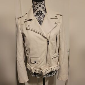 Zara Basic Cream Faux Leather Moto Jacket Sz Med